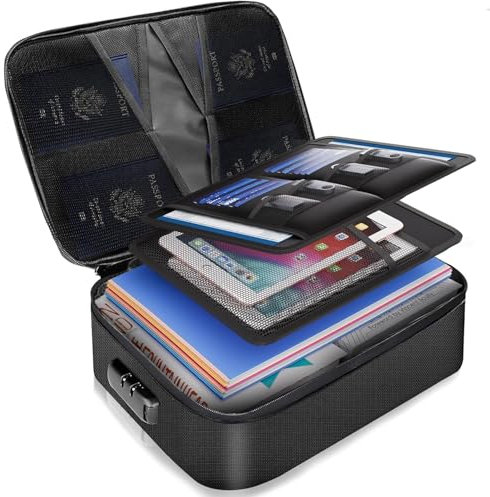 Urban Nook Fireproof Document Box - 3-Layer Large Capacity Fireproof Document Bag with Combination Lock - Lightweight & Water-Resistant Lockable Storage Box and File Organiser - 36x27x10cm