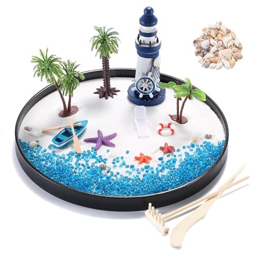 Cularve Zen Garden for Desk, Holiday Island Theme Sand Box Kit, Garden Meditation, Stress Relief Gifts, Home Office Desk Decoration.