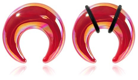 Longbeauty 1 Paar Glas Ohrpiercing Septum Pincher Tapers Ohr Expander Halbmond C-Form Buffalo Dehner, Rot, 10MM