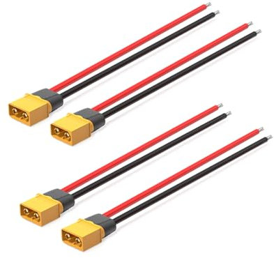 ELFCULB 4 Stück XT60 Stecker mit 12AWG Kabel, XT60 Männlich für RC Lipo Drohne Batterie Kabel(15 cm)