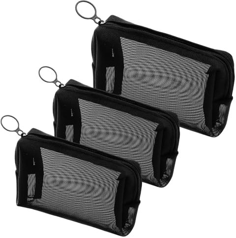 Gjinxi 3 Stück Kosmetiktasche Netz Kulturtasche Organizer Make Up Taschen Kosmetiktaschen Netztaschen Tragbare Reise Schminktasche Damen Kulturbeutel Schwarz Cosmetic Bag Mini Pouch Waschtasche Herren