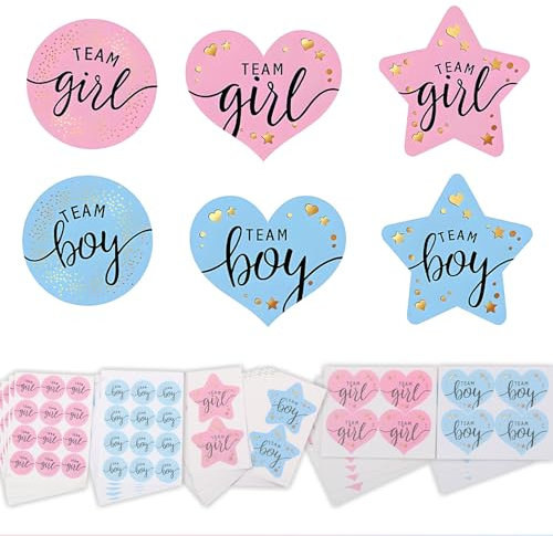 KATIMI 200 Stück Gender Reveal Sticker, Geschlecht Offenbaren Aufkleber für Baby Party Dekoration, Team Boy und Team Girl Label, Blau und Rosa Geschlecht Aufkleber für Gender Reveal Party Deko