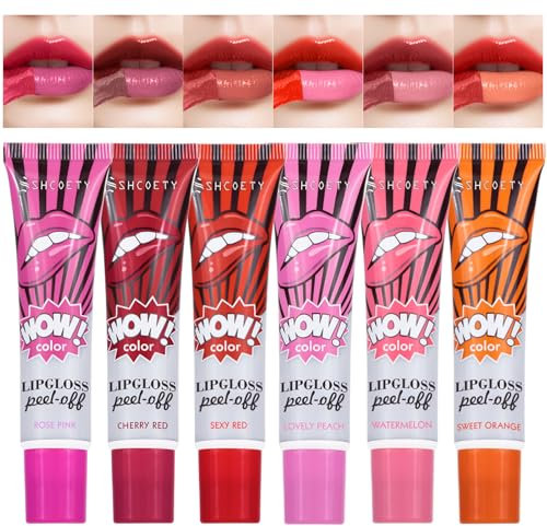 YBUETE 6 Colors Peel Off Lip Stain, Long Lasting Lip Tint Stain, Waterproof Matte Lip Gloss, Nonstick Cup Lip Stain Makeup, Tattoo Magic Color Lip, Peel Reveal Lip Tint Makeup for Women