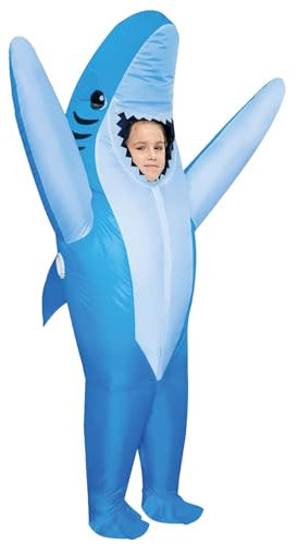 AirSuit® Aufblasbares Hai Kostüm Blau für Kinder | Kinderkostüm Shark Größe 120-150cm | Sehr strapazierfähiges Polyester - Angenehm zu tragen | Inklusive Aufblassystem | OriginalCorner®