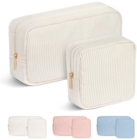 Aucuu Kleine Make up Tasche, 2 PCS Kosmetiktaschen für Frauen, Cord Make up Tasche, Cord Schminktasche, Reise Kosmetiktaschen mit Metall Reißverschluss und Fächern, Multifunktionaler Kosmetiktäschchen