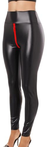 Hanraz Leder Leggings Damen High Waist Glanz Winterleggings Stretch Glänzend Lackhose Sexy Y2K Strumpfhose Lack Leggings Damen Glänzend Lederimitat-Hose