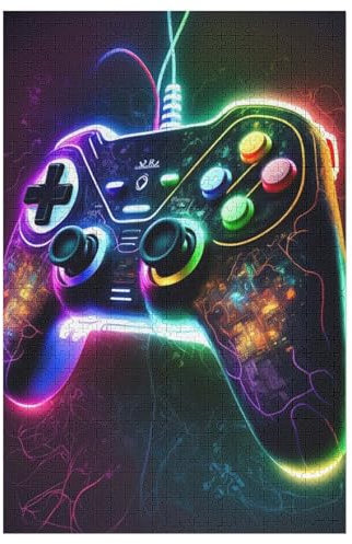 Gaming Neon-Gamepad 1000 Teile Puzzles Für Erwachsene Holzpuzzle Familienpuzzlespiel Stressabbau-Puzzle Für Erwachsene Kinder Ab 12 Jahren （78×53cm）