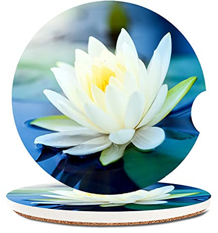 Portavasos de cerámica extraíbles para mujer, bonito diseño divertido y absorbente, portavasos para coche, accesorios para automóvil con muesca de dedo de 2.56 pulgadas, paquete de 2, cuatro vacas