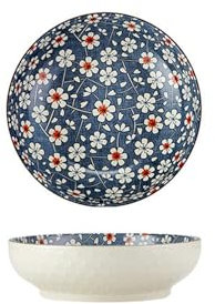 Cuenco de cerámica japonés retro bajo vidriado de 9 pulgadas, cuenco grande de sopa para el hogar, cuenco bajo de alivio de 9 pulgadas, flor de tela