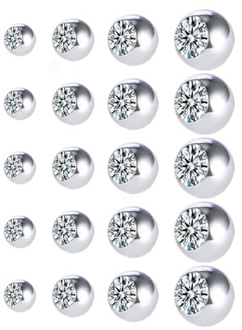 Gojewen 20stk Piercing Kugeln 1,2mm Silber Kristall Ersatzkugel Schraubkugel 3/4/5/6mm Kugel für Piercing Nase Lippe Augenbrauen