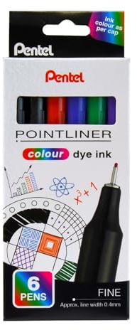 Pentel Pointliner colour S40 Fineliner - dye ink, 0.4 mm, 6er Set - farblich sortiert