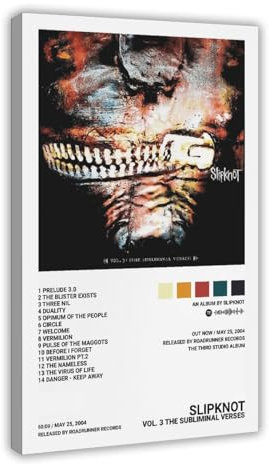 SHGJE Slipknot Volume 3 Subconscious Poems Album Cover Poster Leinwand Poster Rahmenstil 30 x 45 cm