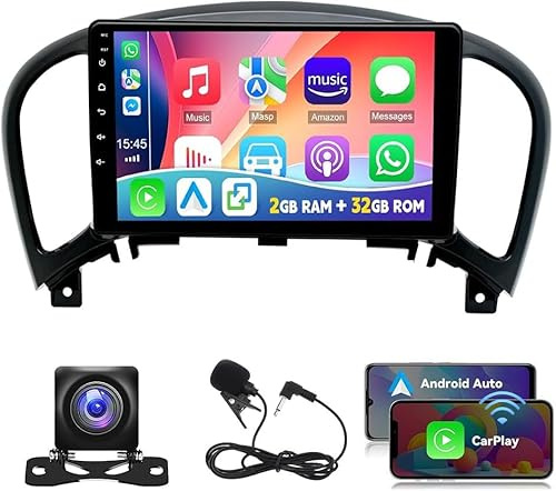 2+32G Stereo for Nissan Juke 2010-2014 Carplay 9 Inch Car Stereo Bluetooth | Double Din Android Wireless Carplay Android Auto Support Bluetooth/GPS/WiFi/Backup Camera/SWC/FM/Mirror Link/IPS Touch Screen