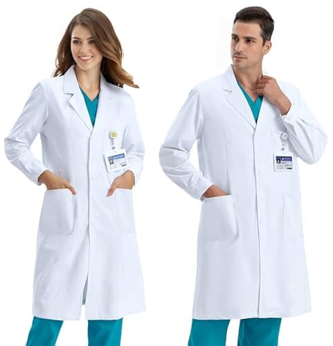 COCREAZY Blouse Blanche Chimie Femme Homme Blouse Chimie Lycee Coton Blouse Laboratoire Collège Blouse Physique Manche Longue Blouse Médicale Blouse Scientifique avec Poche pour Étudiant Hospital