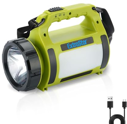 EXTRASTAR Wiederaufladbare LED Camping Laterne, 650 Lumen Taschenlampe mit 2 Helligkeitsstufen, Powerbank Funktion, Kaltweiß, 3 Modi (Taschenlampe/Seitenlicht/Blinklicht) für Outdoor, Camping, Notfall