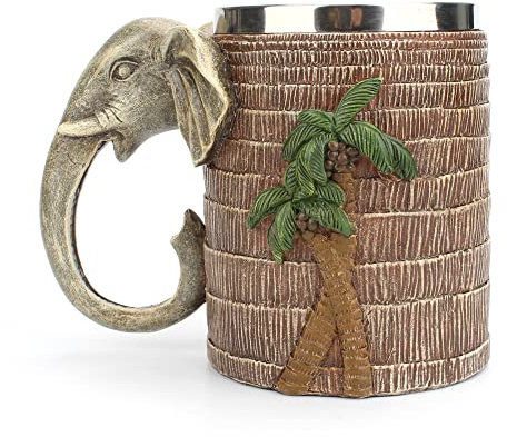 Ceramic Elephant Mug with Palm Tree Handle – 350ml Capacity, Unique Animal Design with Stainless Steel Liner