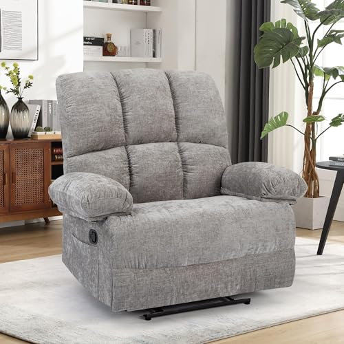 HOMYEDAMIC Fernsehsessel mit liegefunktion,Relaxsessel mit Leinenoptik,Sessel liegesessel bis 150 kg belastbar,für Wohnzimmer(Grau, überdimensioniert)