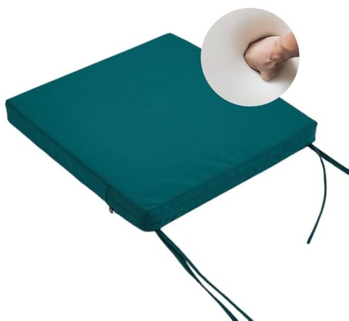 Surwin Wasserdicht Stuhlkissen Outdoor, Dicke 5cm Memory-Schaum, Sitzkissen Outdoor mit Bändern, Garten Sitzpolster Stuhl, Esszimmerstuhl Stuhlauflage (Dunkelgrün,38x38x5cm)