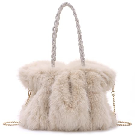Dokurry Kunstfellbörse für Damen, Weiche Flauschige Handtasche,Umhängetasche für Winter Damen Plüsch Felltasche