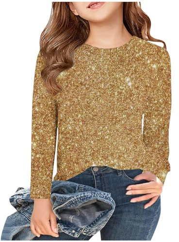 Langarmshirt Mädchen Pailletten Bedruckt Pullover Kinder Rundhal Glitzershirt Einfarbig Longsleeve Frühjahr Autumn Bluseshirt Bequem Oberteile für Party Unisex Blusentop für 3-14 Jahre Sportshirt