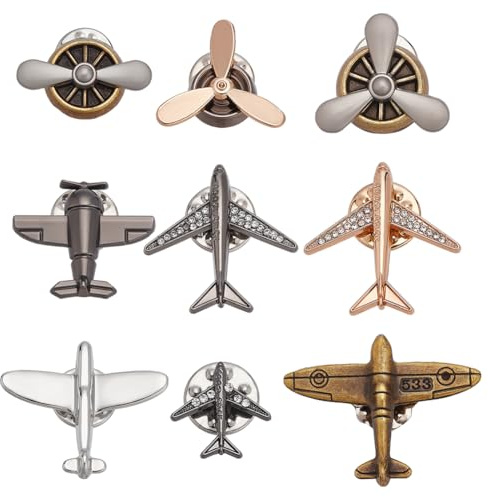 FINGERINSPIRE Broche D'Avion 9 Style Alliage Hélice Avion Avion Épinglette Vintage Vol Aviateur Broche Broches pour Pilote Passionné de Voyage Costume Col Accessoire