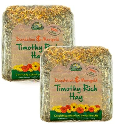 Nature's Own Timothy Hay With Added Dandelions & Marigolds Animal Pet Natural Feed - For Rabbit Guinea Pig Chinchilla Hamster & Small Animals - 2 x 1kg