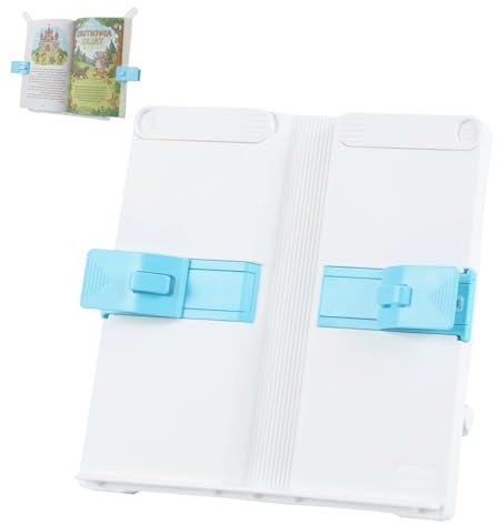 FRETONBA Support Livre, Porte Livre Réglable avec Pince Latérale, Bleu | Pupitre de Lecture Pliable pour Enfants et Adultes, Book Page Holder pour Livres, Magazines et Tablettes