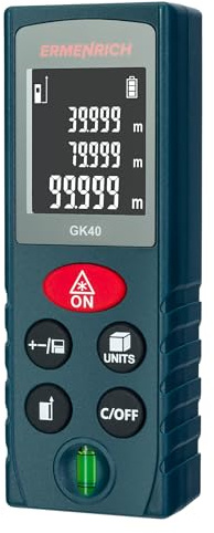 Ermenrich Reel Plus GK40 Laser-Messgerät 40M Tragbar mit Libelle Messwerkzeug Entfernung Fläche Volumen Pythagoras-Modus Einheitenschaltung LCD-Display Speicher