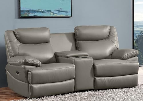 Mapo 3581 2-Sitzer Kinosofa elektrisch verstellbar | Heimkino Relaxsofa aus Comfort Leder mit Cupholder & Ablagefach | Fernsehsessel, Vollleder, bis 160 kg pro Sitz | Grau-Braun (Leder)