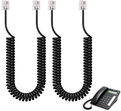 CanQuanSWZX 2PCS Telephone Cord Cable Black Coiled Telephone, Phone Cable for Handset Connection with RJ Connectors, Stretchable Telephone Extension Cable for Office and Home Desk Telephones