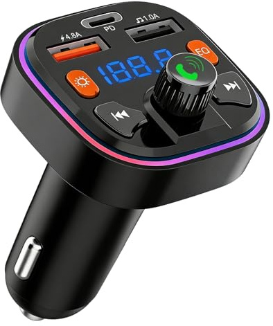 Bluetooth Car Adapter, Q5 FM Transmitter Wireless Car Bluetooth Adapter | PD20W Fast Charger, Dual USB Ports, Hands-Free Calling, Support TF Card & USB Flash Drive, HiFi Bass Sound