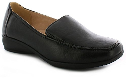 Womens Wide Fit Shoes Ladies Lightweight Moccasin Loafers Flat Low Wedge Comfort Smart Casual Office Work Slip On Leather Lined Shoes Size 3–8