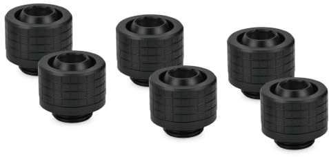 Thermal Grizzly - DeltaMate - ST13-6er Pack - Soft Tube Fitting - Schwarz - CNC-gefrästes Messing - G1/4 Zoll Gewinde, ID/AD 10/13mm - Für flexible Schläuche in Wasserkühlungen
