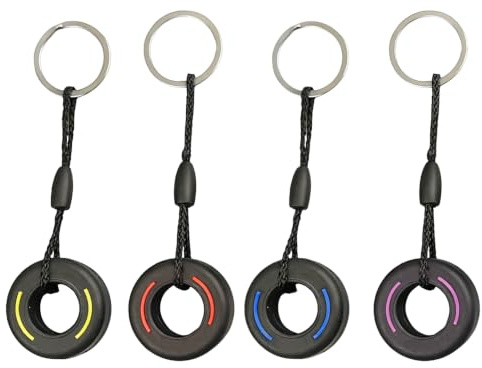 Lot de 4 Porte-clés Pneu Mini, Porte-clés Roue en PVC Souple, Décoration Auto pour Clés Sac et Sac à Dos, Idée Cadeau pour Fans de Course, Multicolore