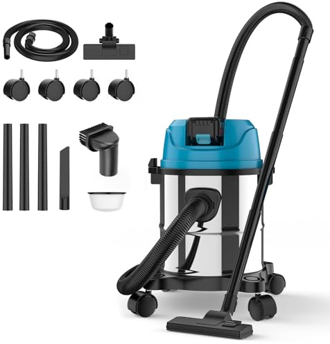 Aspirateur humide et sec pour batterie Makita 18 V, aspirateur industriel 3 en 1 avec suceur plat, buse d'ameublement, buse de sol, récipient en acier inoxydable de 15 l, filtre à cartouche, 18 000 Pa