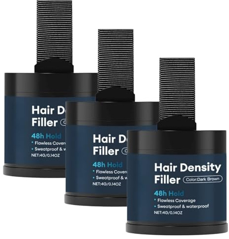 hairo Hair Density Filler, Hairline Powder Root Touch Up for Thinning Hair Coverage, Hair Fibre Waterproof Effect, Bald Spot Concealer for Women Men, Dark Brown Instant Blend with Puff Mirror
