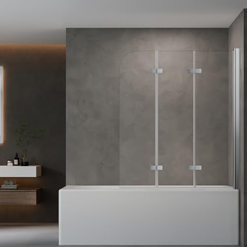 AQUENITH 140x140cm Duschwand für Badewanne 3-teilig Faltbar Duschwand | Duschabtrennung Faltwand Badewannenaufsatz 6mm Sicherheitsglas ESG Klarglas Nano-beschichtung,Hebe-Senk-System
