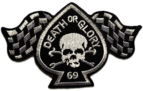Catch the Patch Death Or Glory Aufnäher zum Aufbügeln 9,5 x 6,2 cm Bügelbild für Erwachsene mit Biker Kutte Heavy Metal Rocker, Bügelpatch Patches Bügelflicken Geschenk