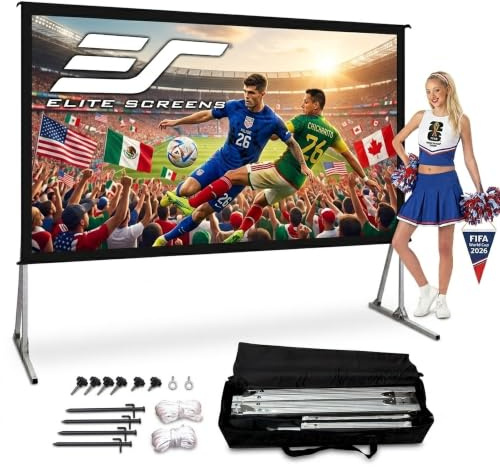 Elite Screens Yard Master 2, 110-INCH Outdoor Projector Screen with Stand 16:9, 8K 4K Ultra HD Fast Fold Portable Movie Screen Foldable Easy Snap On Cinema Theater, OMS110H2