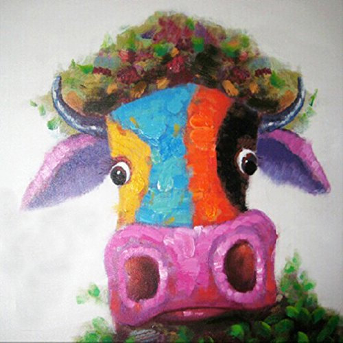 Fokenzary Hand bemalt Malerei Leinwand kleine Stier bunte Pop-Art-Wand-Dekor gerahmt bereit zum Aufhängen 24x24in