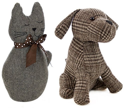 Nicola Spring Cat & Dog Door Stops - 19 x 26.5cm - Brown - Pack of 2 - Indoor Vintage Interior Decorative Weighted Door Stopper Animal Doorstop for Home, Office Doors
