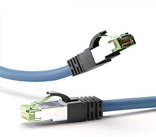 Goobay 55119 RJ45 Patchkabel mit CAT 8.1 S/FTP Rohkabel / RJ45 Stecker / 8K Gaming PS5 Playstation 5 / 2.000 MHz / OFC Netzwerkkabel / Blau / LAN Kabel 20m