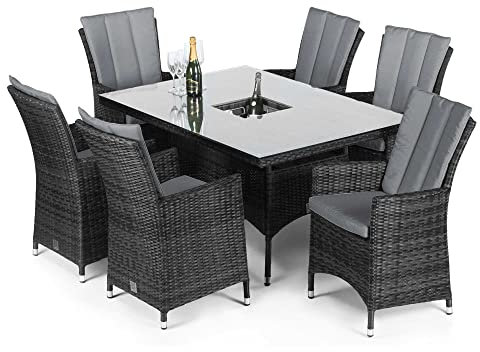 Maze Rattan LA 6 Seat Rectangular Ice Bucket Dining Set Outdoor Garden Patio Furniture