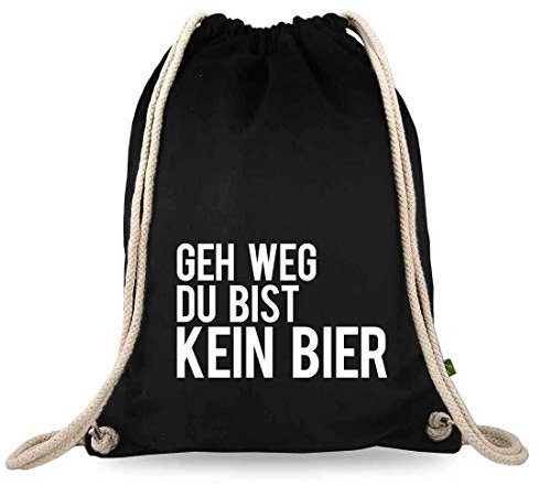Turnbeutelliebe® Turnbeutel mit Spruch - Verschiedene Designs - Bedruckt - Baumwolle schwarz - Sportbeutel - Rucksack - ca. 12 Liter - 37 x 46 cm (GEH Weg du bist kein ...)
