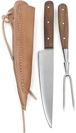 Vehi Mercatus Mittelalter-Besteck in Doppellederscheide (Holz, Messer und Gabel)