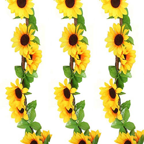JINXIAN 3 Stück Sonnenblumegirlande Künstliche Reben mit Blättern für Zuhause Hochzeitsarrangement Party Garten Dekor(7.9FT)