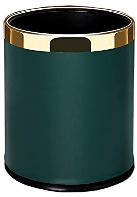 Cubo de basura de metal de lujo de 10 l, cubo de basura de doble capa de piel sintética con cubierta redonda de basura para cocina, baño, hotel, oficina (verde MOLADI)