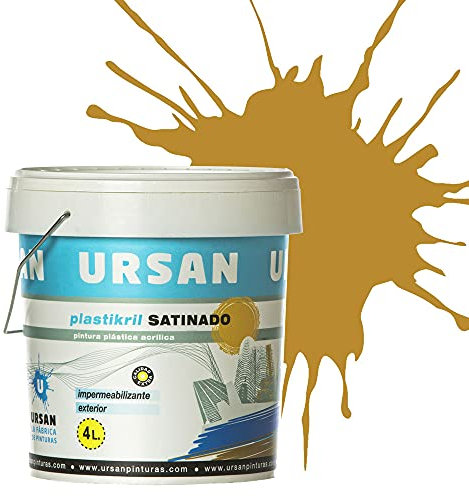 Ursan - Plastikril Satinado | Pintura Exterior Satinada - Pintura Impermeabilizante - Indicada para Fachadas con Alta Resistencia a Agentes Atmosféricos -OCRE 4L