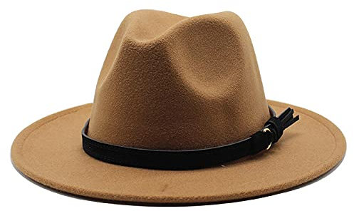 maozuzyy Fedora Trilby Damen Hut Band Band Band Filzhut Kirche Formaler Hut Breiter Krempe Retro Damen Fedora Hut-Light_Coffee_M_56-58Cm