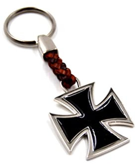 ClaroSchmuck Key Ring Metal Thickness 2 mm / Faux Leather Strap Total Length Approx. 9 cm - 11 cm, Iron Cross, One Size